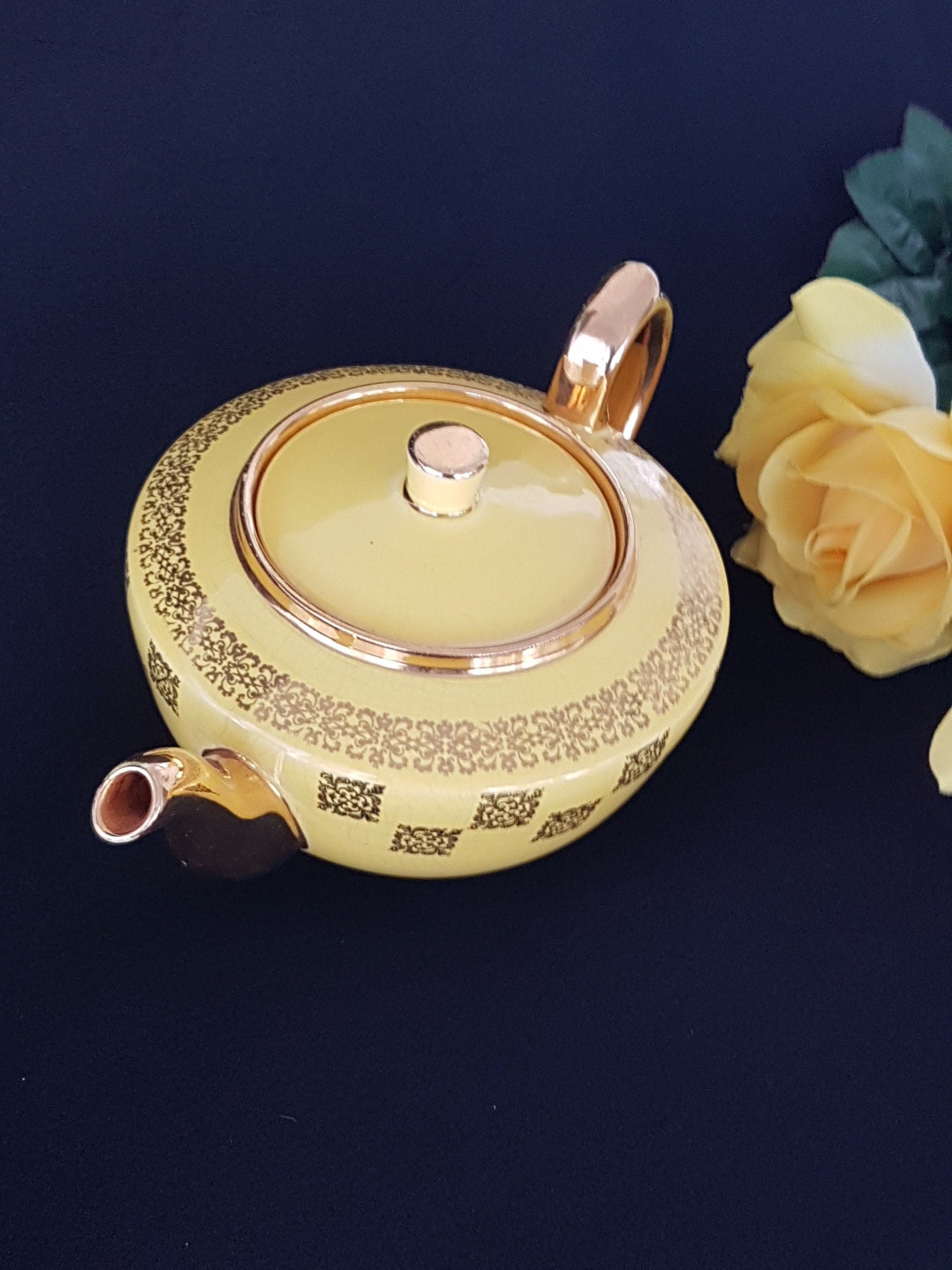 Vintage Teapot by Sudlows Burslem England, Yellow Tea Pot with Gold