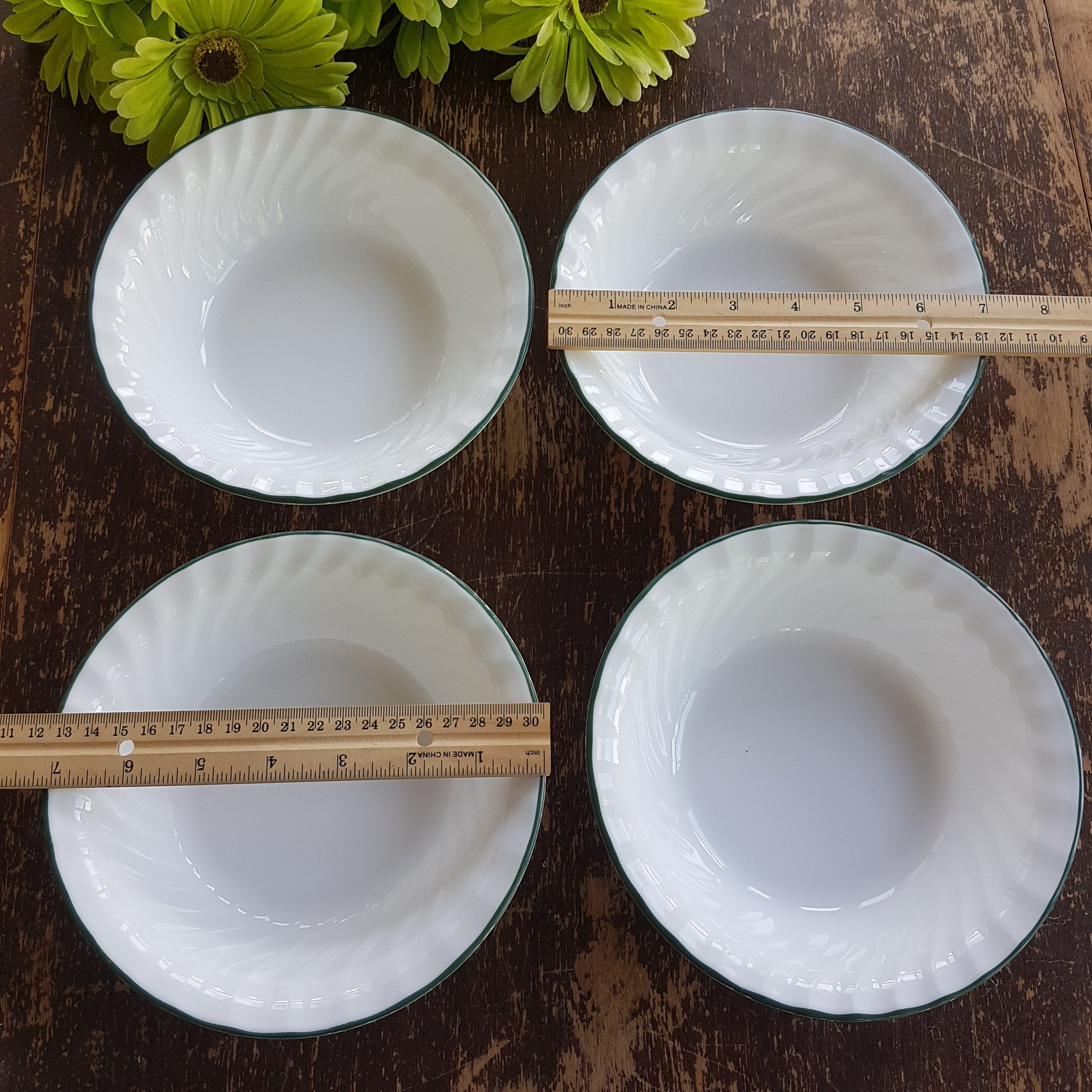 Corelle by Corning CALLAWAY Soup Cereal Bowl, Set of 4, White Swirl Rim