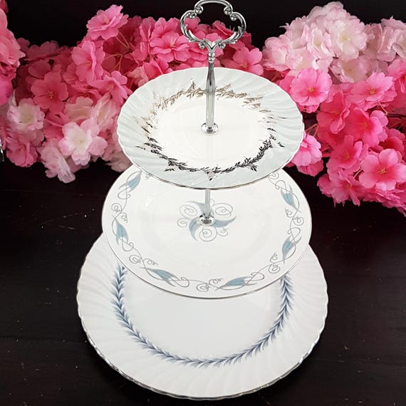 Handmade 3-Tier Cake Stand - Gray & Silver Serving Tray Weddings, Parties and Afternoon High Tea