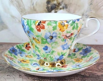 Floral Chintz Tea Cup and Saucer - Royal Ardalt English Bone China