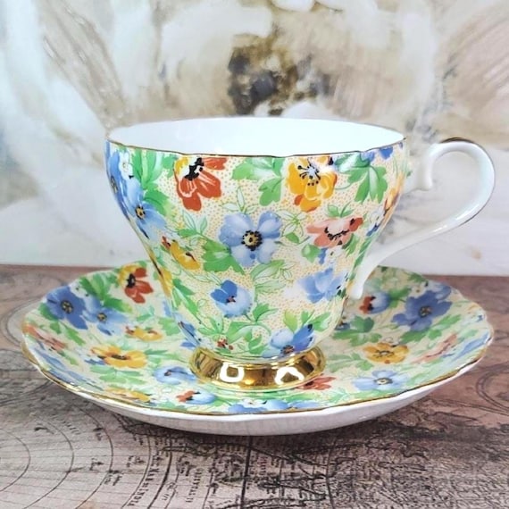 Floral Chintz Tea Cup and Saucer - Royal Ardalt English Bone China