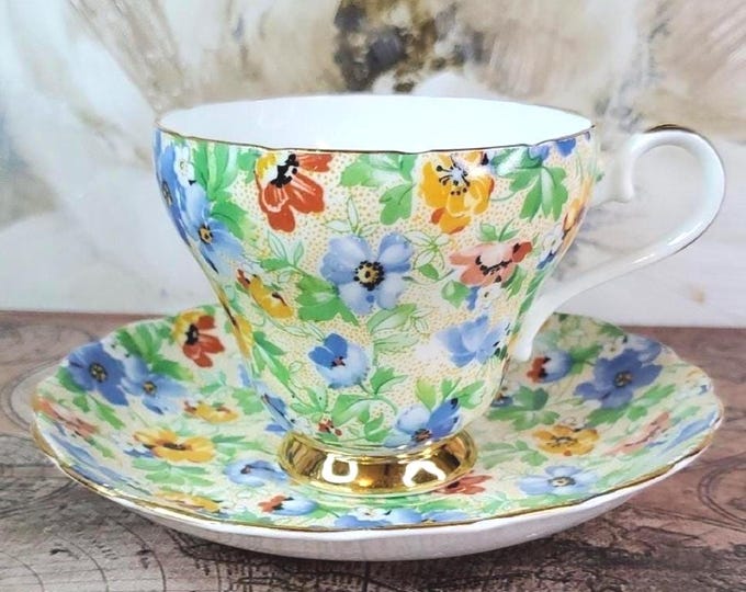 Floral Chintz Tea Cup and Saucer - Royal Ardalt English Bone China