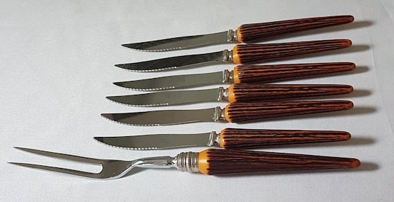 Vintage Sheffield Steak Knife Set | Bakelite Handles | 7-Piece Dining Cutlery Set