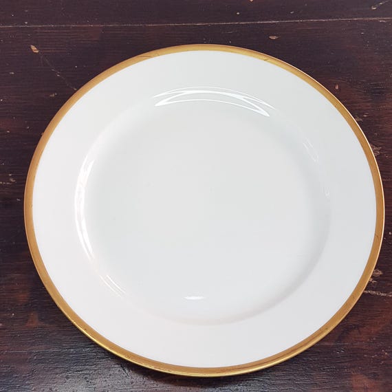 Antique Redon Limoges White Porcelain Side Plate Set with Gold Rim French Bread Plates
