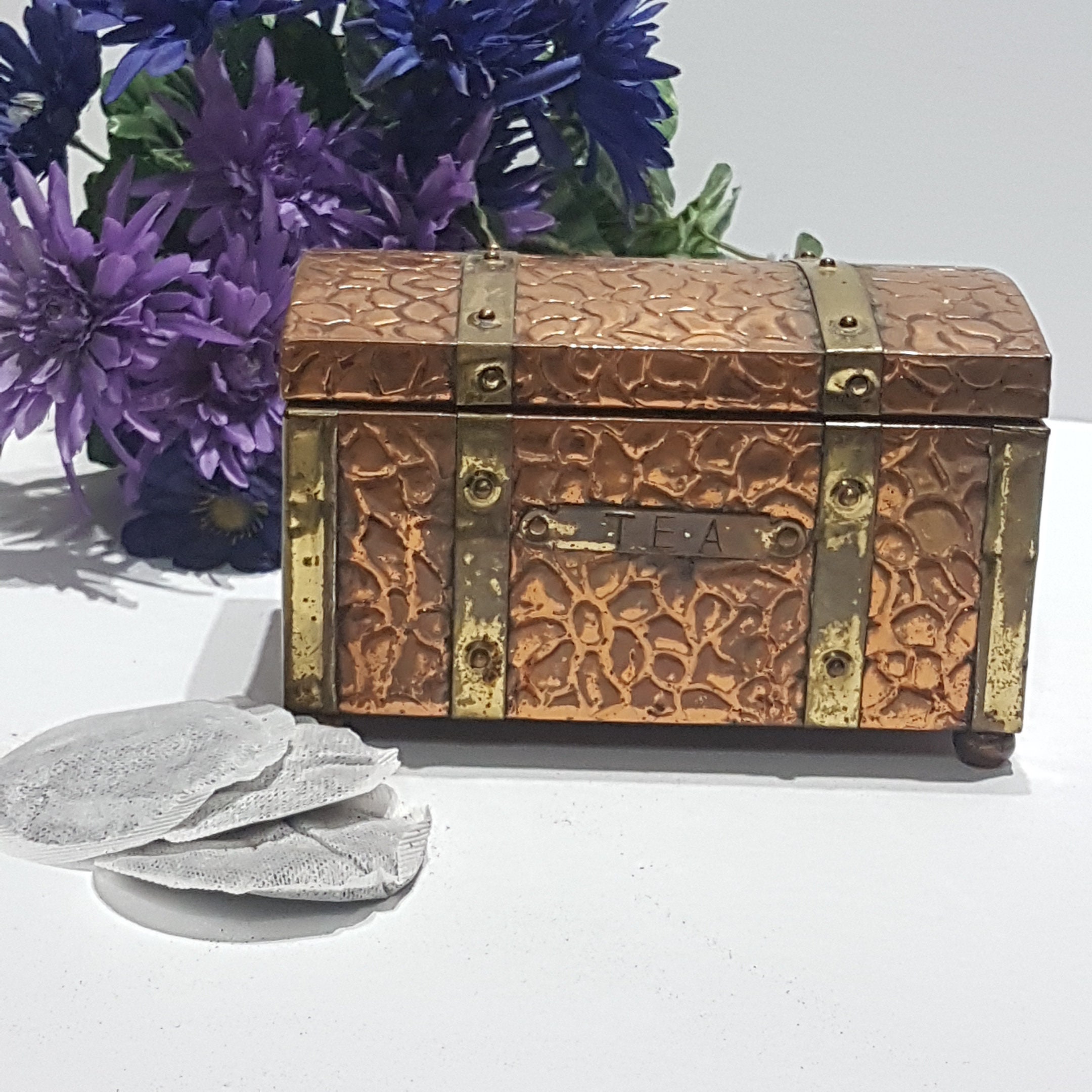 RESERVED Vintage Arts & Crafts Style Copper Brass Tin Lined Tea Box