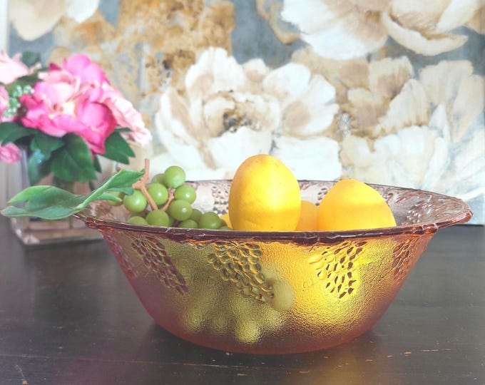 KIG Grape Cluster Pink Glass Serving Salad Bowl - Decorative Fruit Centerpiece Large Mixing Dish
