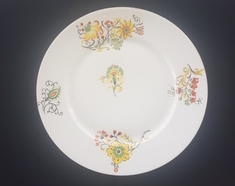 French Antique Boisbertrand Theilloud Limoges Dinner Plates, Hand Painted Art Deco, Yellow Orange Green Flowers