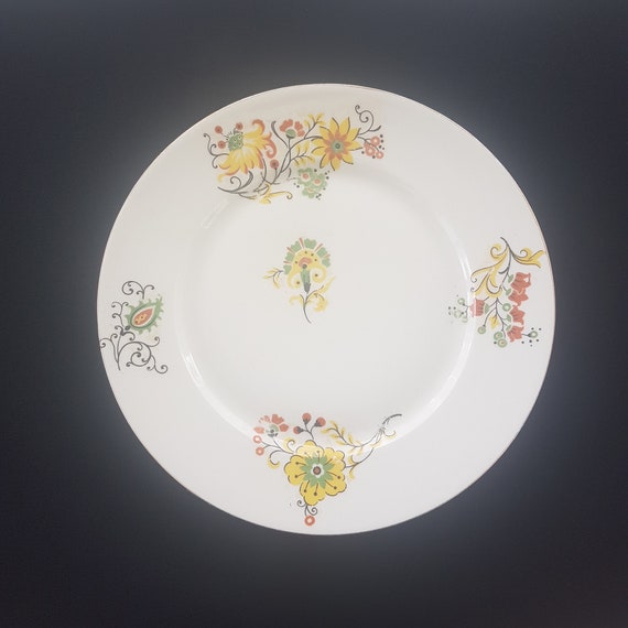 Set of 5 Antique French Limoges 9.5" Dinner Plates Boisbertrand Theilloud Art Deco Floral
