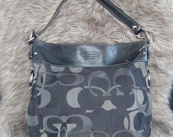 Vintage COACH Black Zoe Gray Optics Signature Shoulder Bag Purse F14710