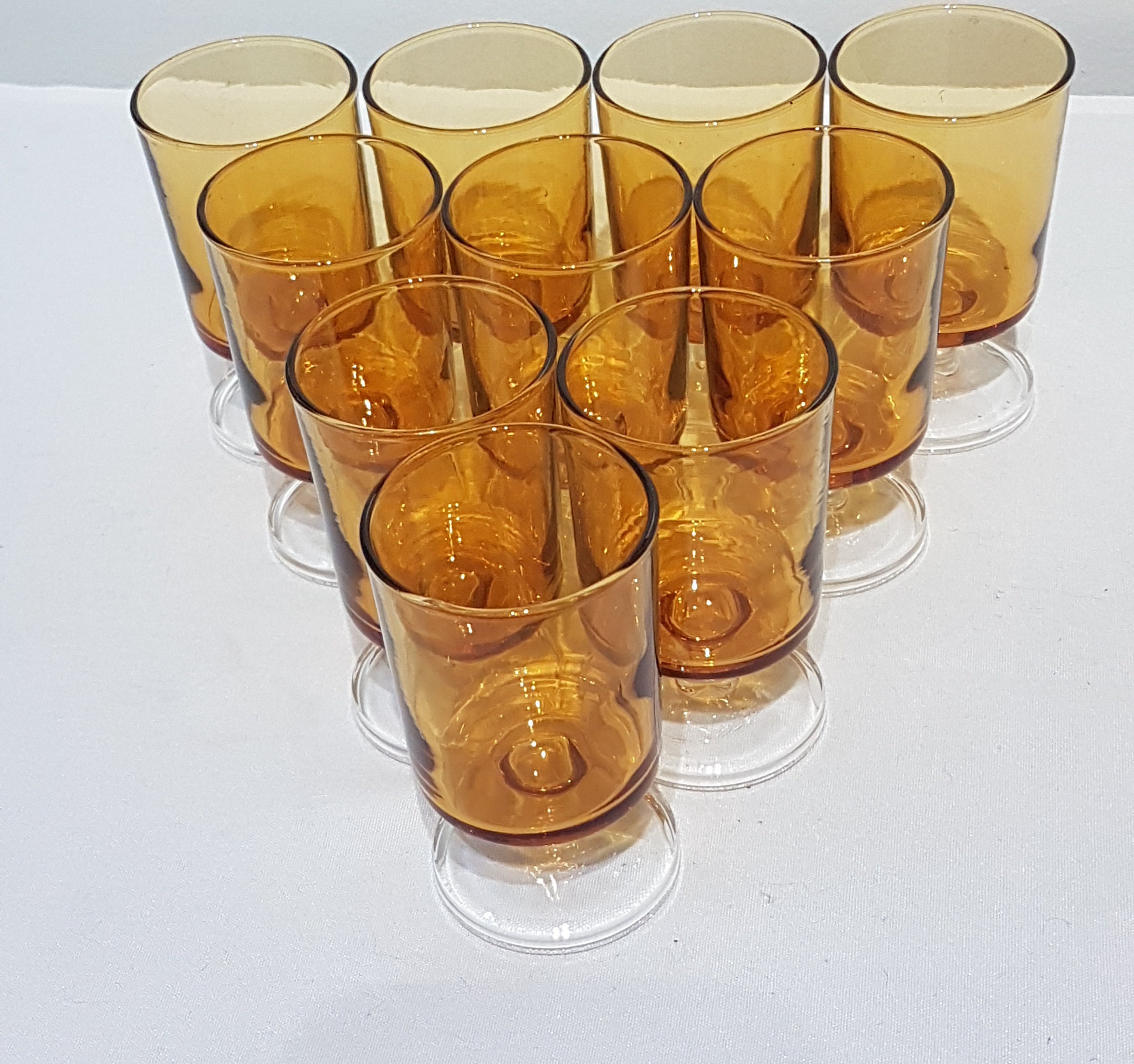 10 Vintage Amber Luminarc, French Stemware, Retro Bar Glasses, Retro