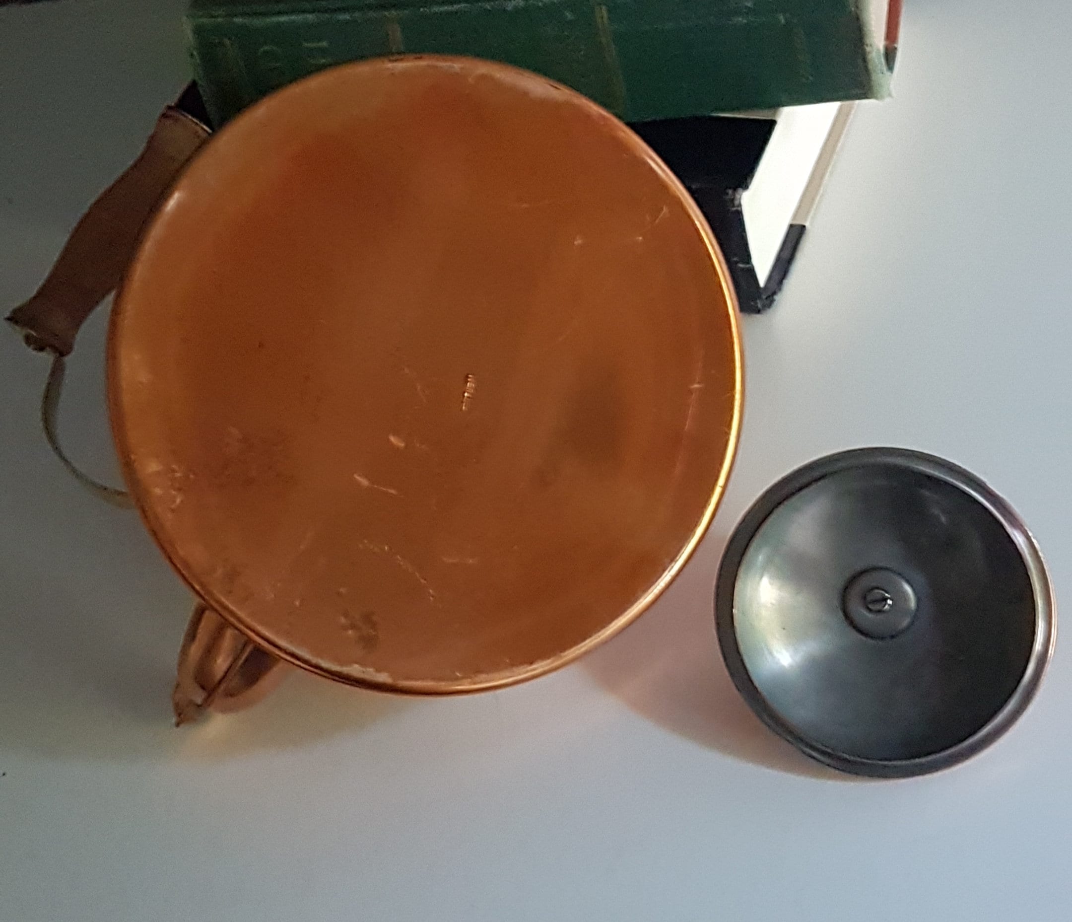 Vintage Stovetop Copper Tea Kettle with Brass and Wood Handle, Made in