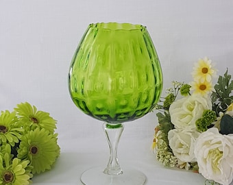 Vintage HUGE 14.5 Inch Green EMPOLI Glass Vase, Mid Century Blown Glass Candy Dish, Pedestal Bowl, MCM Home Decor