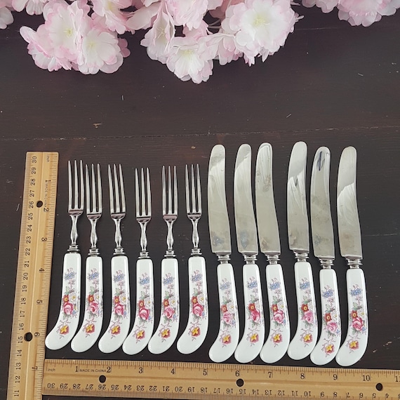 Royal Crown Derby Posies Dessert Fork Knife Set: Bone China