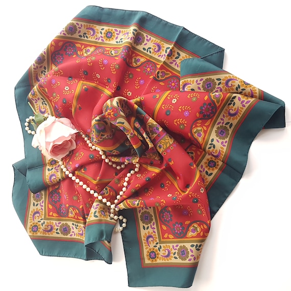 Italian Square Scarf: Floral Geometric Print, 30"x30"
