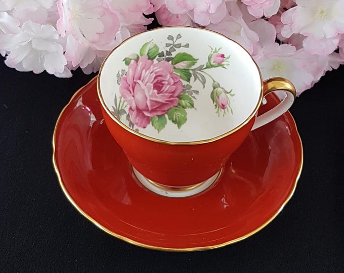 Adderley Maroon Bone China Tea Cup & Saucer with Gift Options