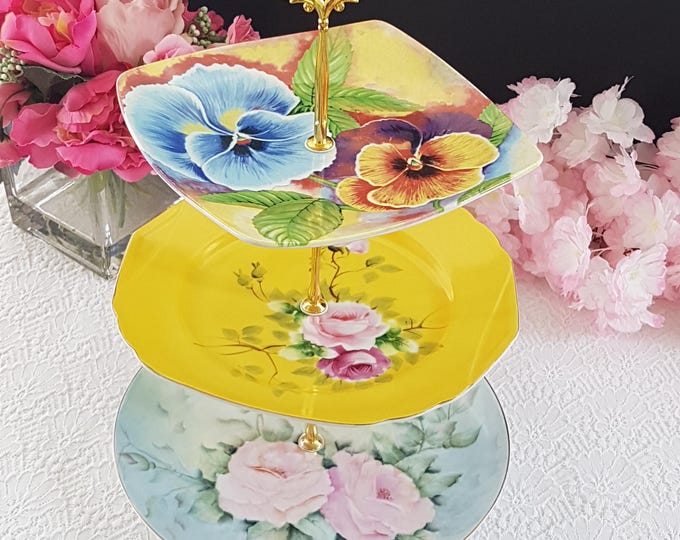 Elegant 3-Tier Floral Cake Stand: Handmade Dessert Tray for Weddings, Tea Parties & Home Decor