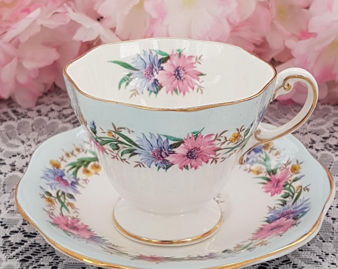 Bone China Blue Floral Tea Cup & Saucer EB Foley Cornflower Blue with Gift Options