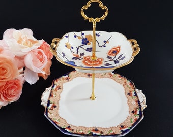 2 Tier Imari Cake Stand, Vintage Imari Plates