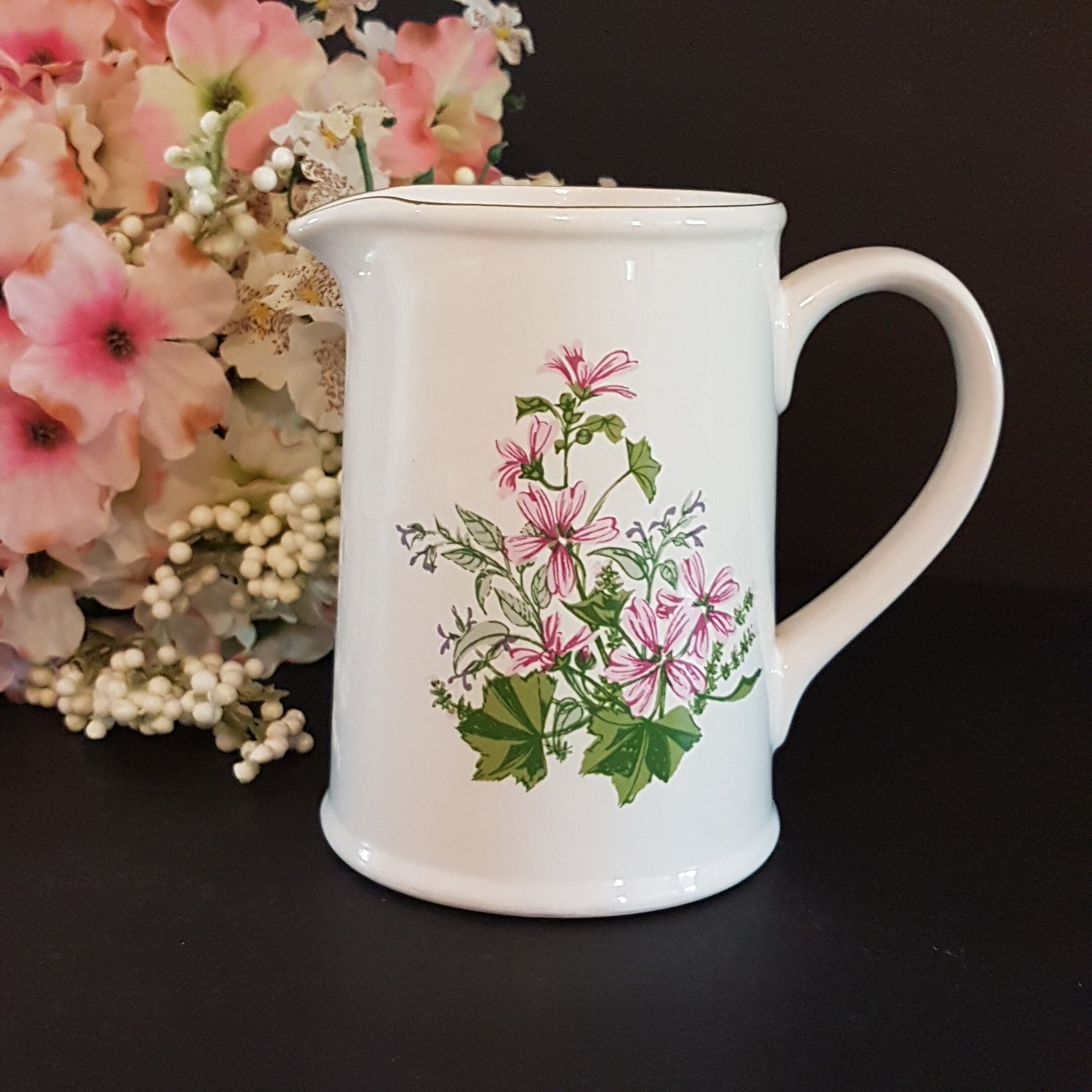 32oz Ulster Ceramics WILD MALLOW Ewer Jug, Water Pitcher, Milk Pitcher