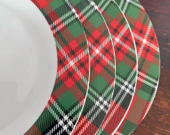Festive Red Tartan 8 inch Dessert Plate - Set of 4, Stoneware