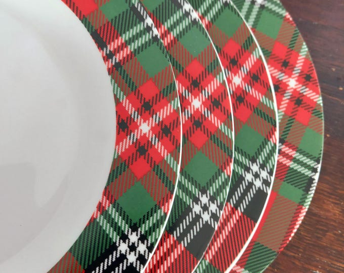 Festive Red Tartan 8 inch Dessert Plate - Set of 4, Stoneware