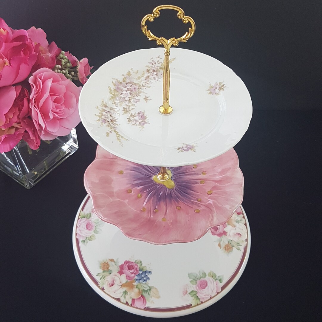 Tier Plates 3 Tier Cake Stand, Floral Tiered Plates, High Tea Dessert Stand ...