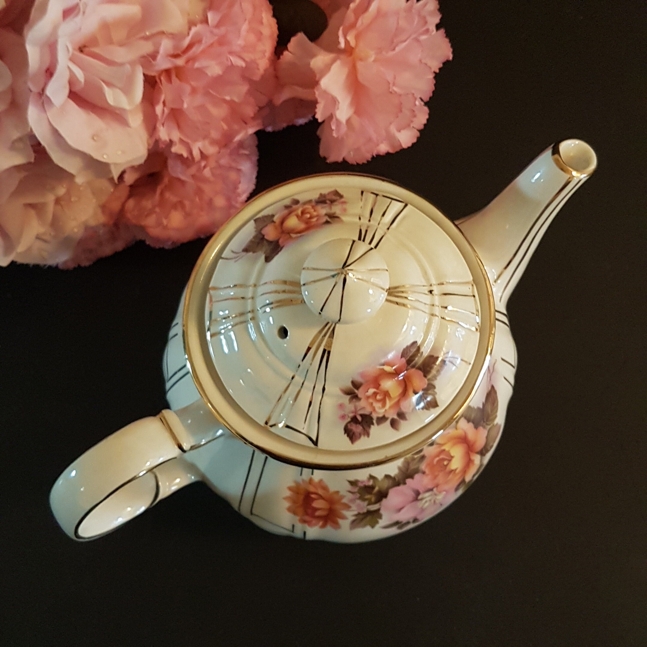 James Sadler Teapot, Full Size, Sadler 3693, Floral with Gold Lines, 5