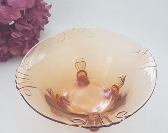 Vintage Heisey Footed Orange Glass Centerpiece Bowl Decorative Pedestal Dish