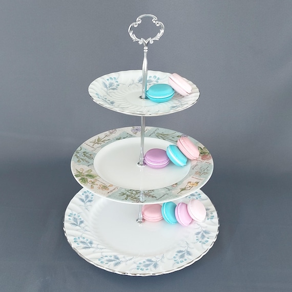 Aynsley Royal Doulton 3 Tier Vintage Cake Stand Floral Botanical Mismatched Dessert Tower