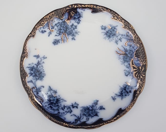 Antique Flow Blue Plate, Grimwades FLANDERS Pattern, Stoke Pottery England, 1900-1906