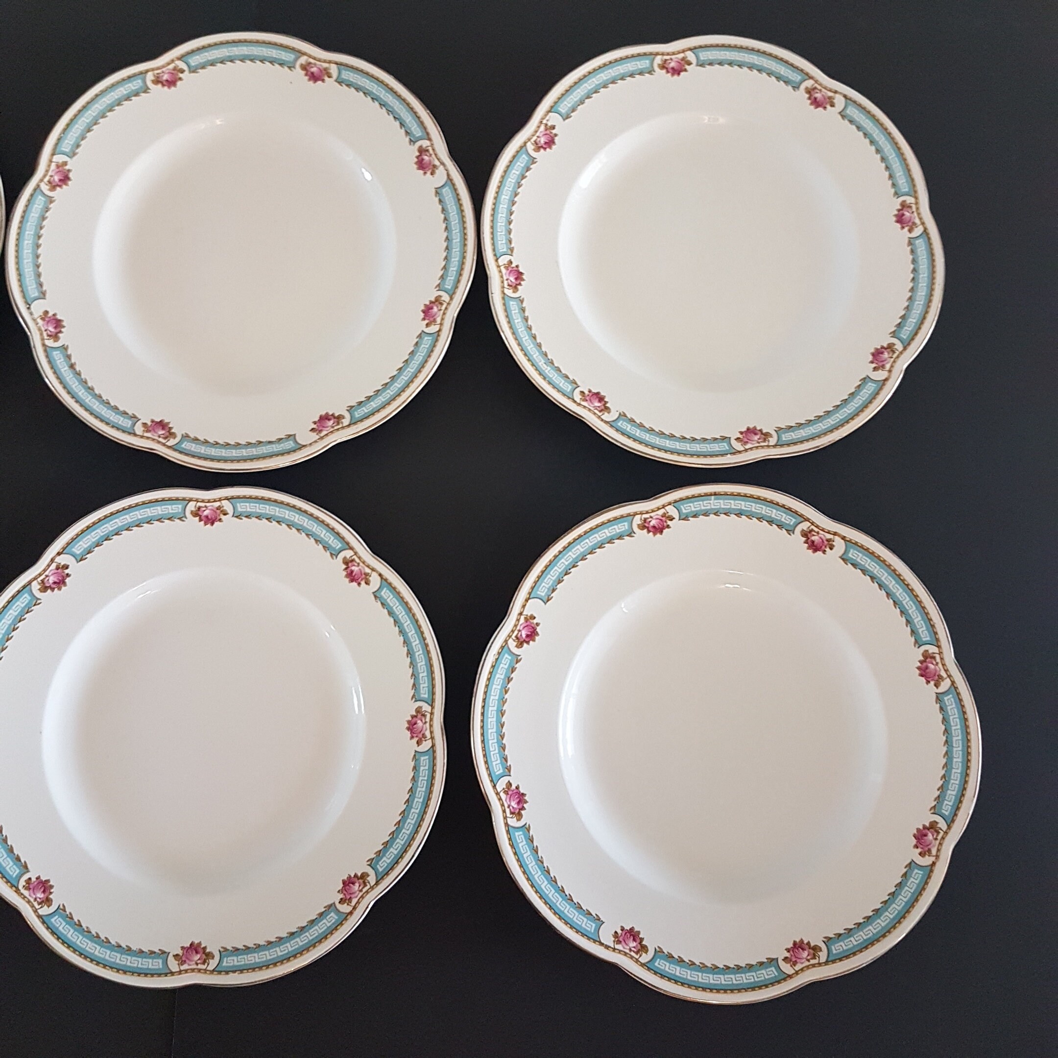 Vintage Baker & Co England, Set of 6 Dinner Plates, Flower Shape, Pink