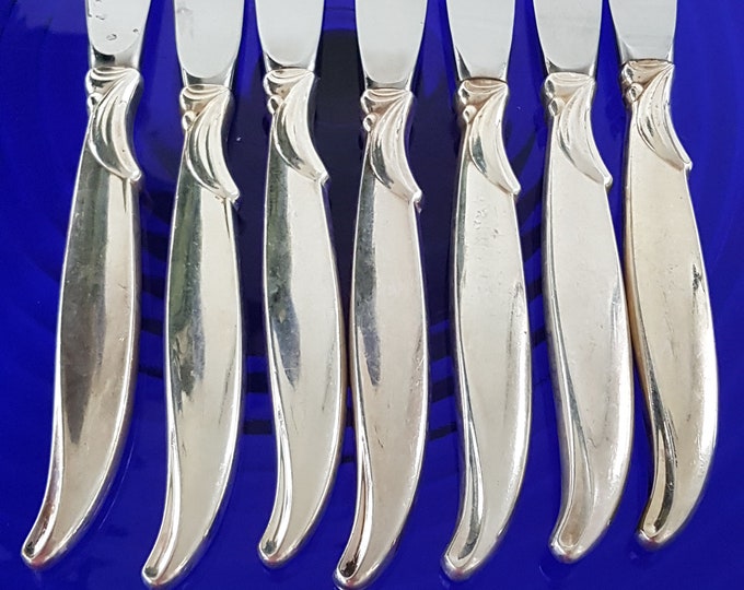 1847 Rogers Bros International Silver FLAIR Dinner Knife Set of 7, Vintage Silver Plate, 1950s