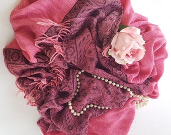 Vintage Simon Chang Pink & Black Evening Shawl - Elegant Shoulder Wrap for Formal Events