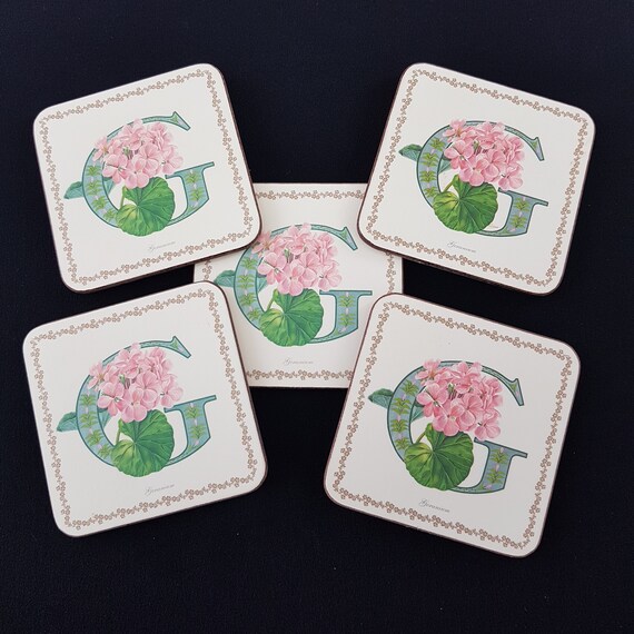 Vintage Pimpernel Geranium Coasters: Alphabet G, England (Set of 5)