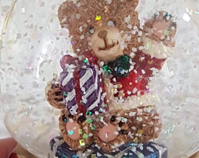 Vintage Teddy Bear Snow Globe Christmas Tree Ornament - Holiday Decor Kirkland Signature Hanging Gift