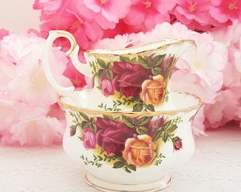 Vintage Royal Albert Old Country Roses Bone China Cream & Sugar Set - English Tea Party Accessories