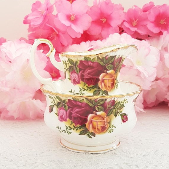 Vintage Royal Albert Old Country Roses Cream and Sugar Set - English Bone China