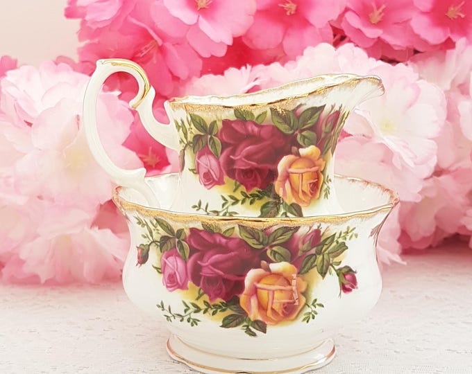 Vintage Royal Albert Old Country Roses Bone China Cream & Sugar Set - English Tea Party Accessories