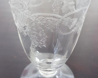 2pc Vintage Bohemia Crystal Etched Thistle Juice Glasses - Elegant Czech Floral Glassware