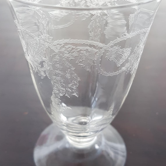 2pc Vintage Bohemia Crystal Etched Thistle Juice Glasses - Elegant Czech Floral Glassware
