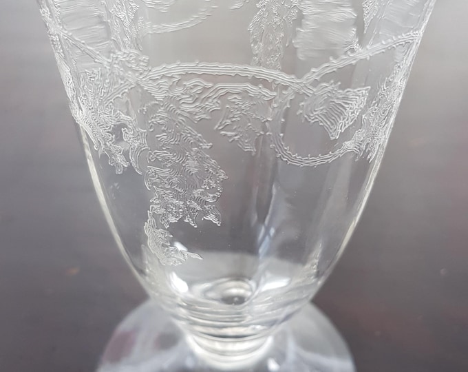 2pc Vintage Bohemia Crystal Etched Thistle Juice Glasses - Elegant Czech Floral Glassware