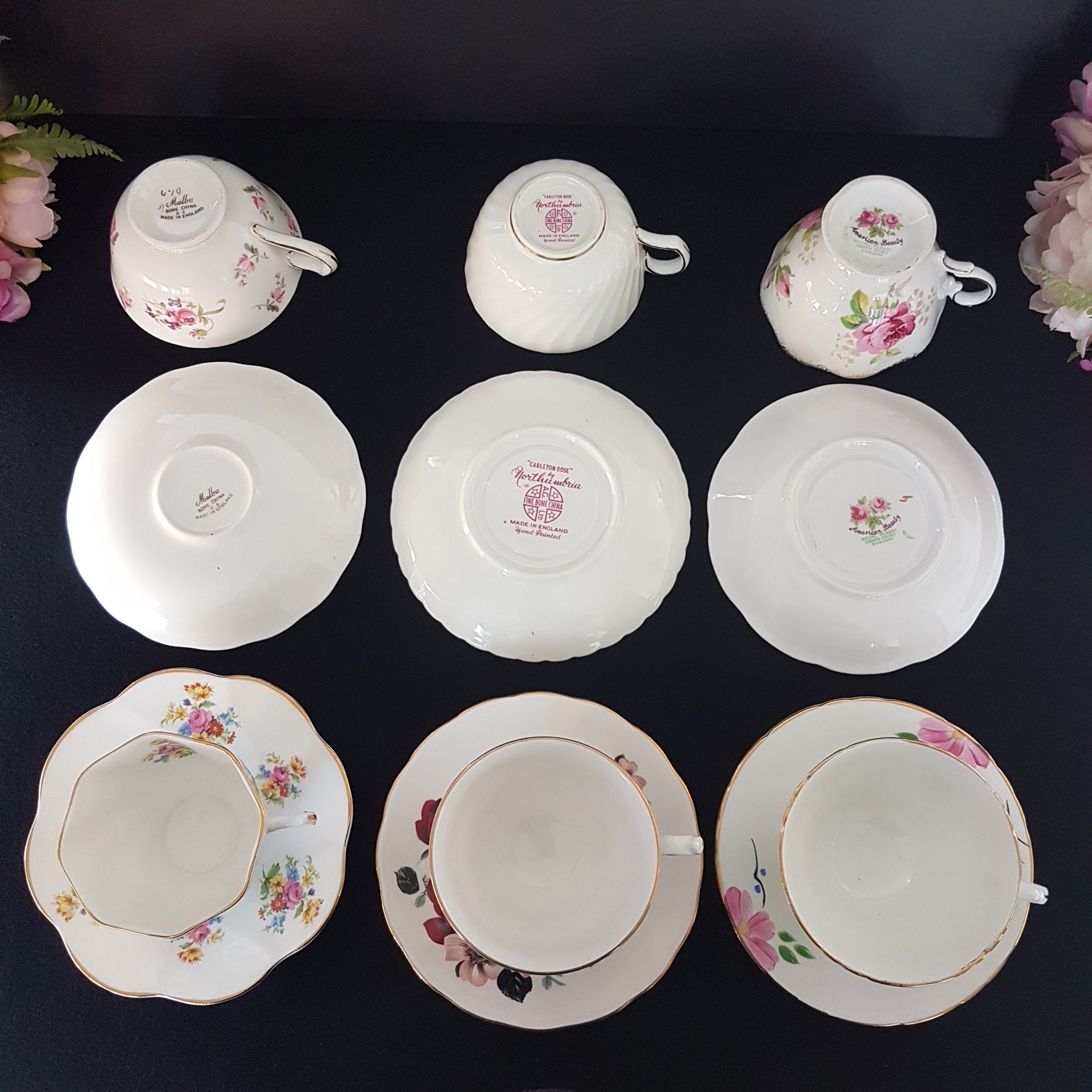 LOT of 6 Mismatched Tea Cups and Saucers, Bulk Vintage English Bone