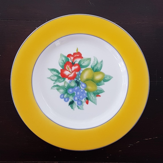 4pc Royal Heritage Abundance Porcelain Dessert Salad Plate Set Vintage Farmhouse Dinnerware Country Pattern