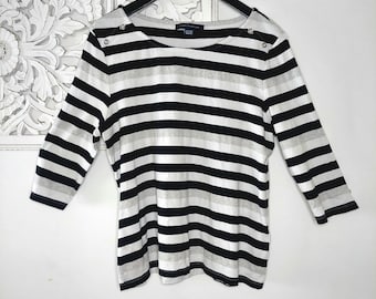 Tommy Hilfiger Nautical 3/4 Sleeve Cotton Jersey XXL Black Gray White Striped