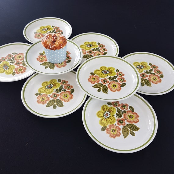 Vintage Myott Ironstone Ware Pampas Pattern 7-inch Side Plates - Set of 4 Made in England