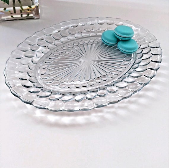 1940s Anchor Hocking Sapphire Blue Bubble Glass 12" Platter