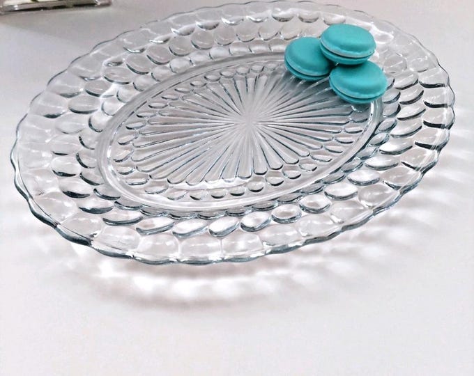 1940s Anchor Hocking Sapphire Blue Bubble Glass 12" Platter