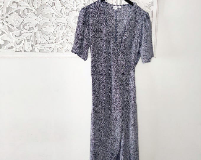 Vintage Gap Blue and White Polka Dot Short Sleeve Midi Wrap Dress Size XL