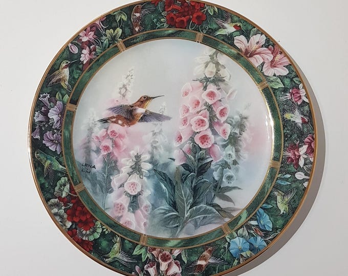 1992 Lena Liu Hummingbird Porcelain Collector Plate Wall Decor Treasury Collection Bird Art