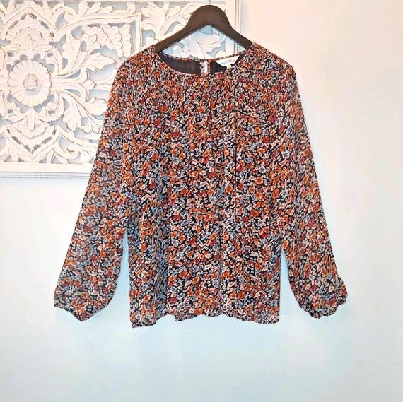 Northern Reflections Sheer Ditsy Floral Long Sleeve Pullover Blouse XL